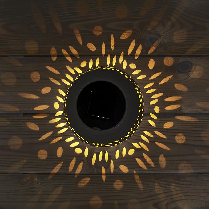 Solar Table Lantern Outdoor Waterproof- Solar Powered LED Light Hollowed-Out White Metal Desktop Decorative Lamp for Women Mom Indoor Desk Bedroom Patio Garden Pathway Yard Decor