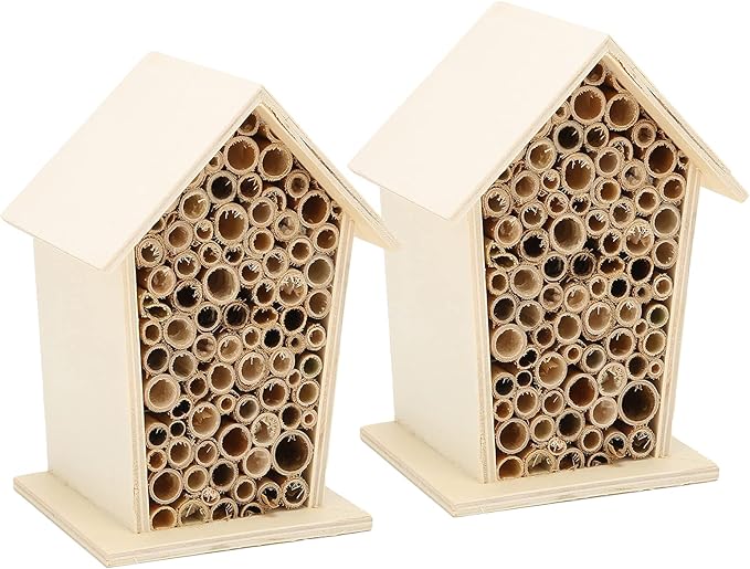 2PCS Wooden Bee House - Natural Hotel for Bees - Safe & Durable Garden Decoration & Pollinator