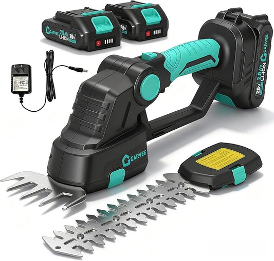 Garvee Cordless Hedge Trimmer with Battery - Grass Shear & Shrubbery Trimmer - 2 in 1 Handheld 20V Electric Grass Trimmer Hedge Shears Grass Cutter with 2 * 2.0Ah Batteries & Charge Base