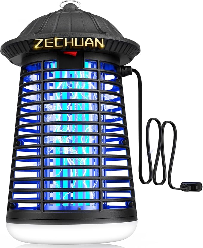 Bug Zapper Indoor Outdoor with LED Light, 4200V High Voltage Mosquito Killer Lantern, Plug-in Electronic Fly Trap Insect Killer, Waterproof Bug Zapper for Home Patio Backyard Garden Camping Office