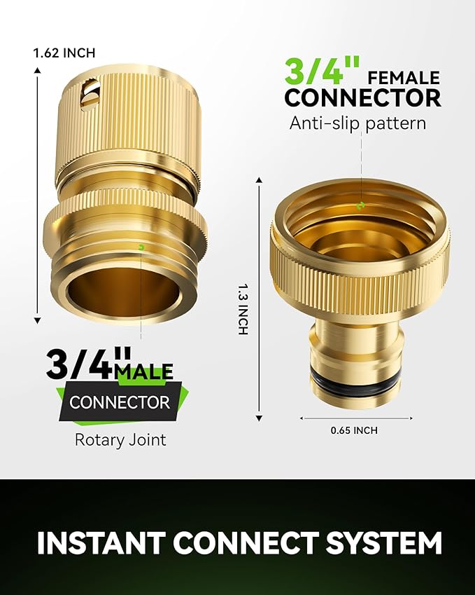 RainPoint Garden Hose Quick Connectors, Heavy Duty Solid Brass 3/4 Inch GHT, Universal Leak-Proof Fittings for Easy Water Hose Connection (4 Sets)