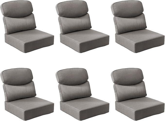 Outdoor Cushion Set for Patio Furniture, UV Resistant, Water Resistant - 6 Inch Thick Dual Layer Back Support Cushions– 24x24 Inch Patio Seat Covers for Chair/Sofa/Couch | Grey | 6-Pack |