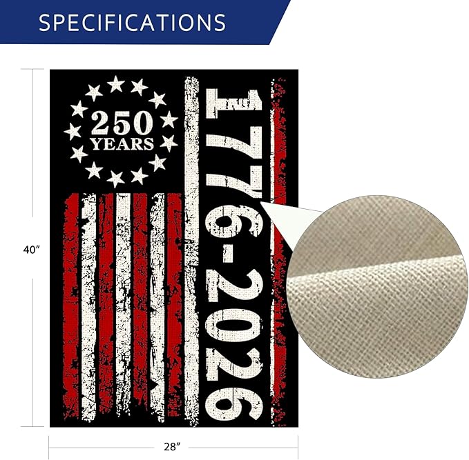 250 Anniversary Usa Garden Flags for Outside, 250 Anniversary USA Flag 1776-2026 Commemorative USA 250th Anniversary Banner 4th of July Decorations Patriotic Yard Sign Double-Sided Waterproof House Flag 28x40 Inch 250 Year American Flag
