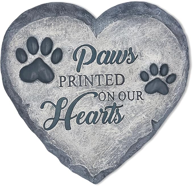 OrnamentallyYou Elegant Resin Stepping Stone, Outdoor Garden Pathway Decoration (Paws Printed on Our Hearts Memorial Stepping Stone for Pet, 9.5" Dog Funeral and Pet Cemetery Decor)