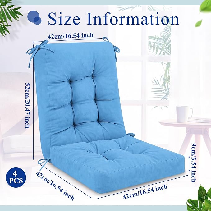Juexica 4 Sets Outdoor Patio Chair Cushions Seat High Back Tufted Pillow Replacement Rocking Chair Cushions Pads for Patio Summer Seasonal Indoor Home Office(17 x 17 Inch,Military Green)