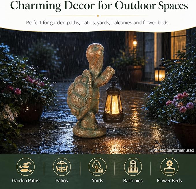 Turtle Solar Powered Outdoor Garden Statue, Resin Statue with Solar Light Lantern, Decorative Lawn, Yard Outdoor Turtle Decoration. Unique Home Decoration, Gifts for Women
