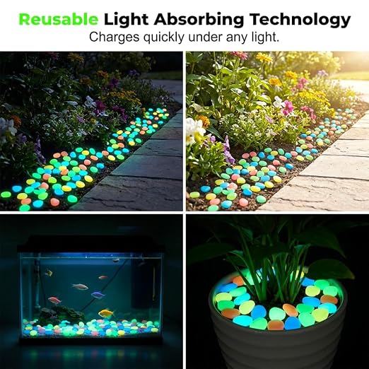 600PCS Colorful Glow-in-the-Dark Garden Stones, Night Guide Luminous Pebbles, Rainbow Glow Stepping Rocks, Outdoor Landscaping Glowing Stones, Fish Tank Aquarium Decorations (Multi-Colored)