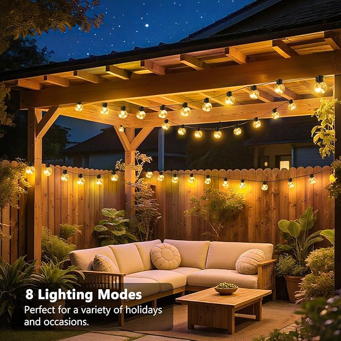 30ft Outdoor String Lights Battery Powered, 20 G40 Warm White LED Bulbs Hanging Lights Dimmable with Timer, IP65 Waterproof Bulb Shatterproof for Patio Backyard Balcony Christmas Decor