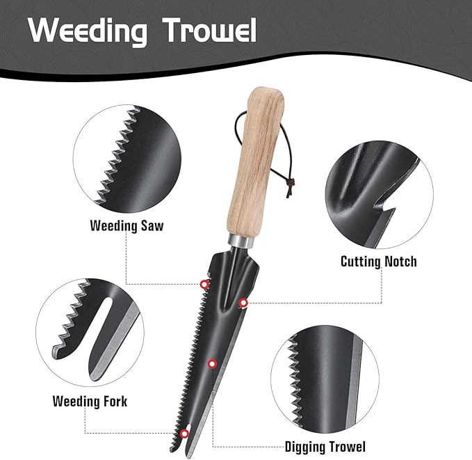 3-Pack Hand Weed Puller Tool, Stainless Steel Garden Trowel with Wooden Handle,L-Shaped Crevice Weeder,Curved-Tip Weed Tool for Effectively Pulling Out Weeds and Their Roots
