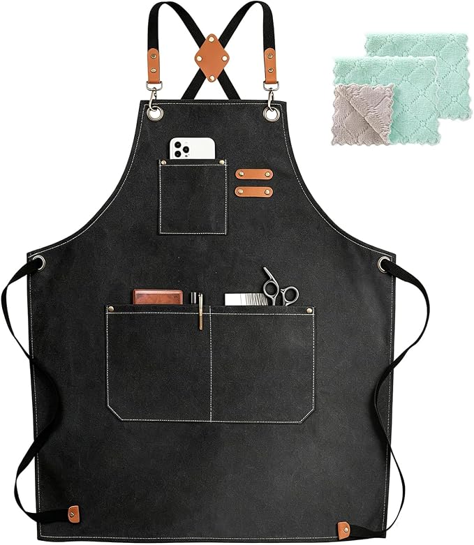 ZOMAO Chef Apron,Cross Back Apron for Women and Men,Cotton Canvas Apron with Adjustable Straps and Large Pockets,Kitchen Cooking Baking Bib Apron