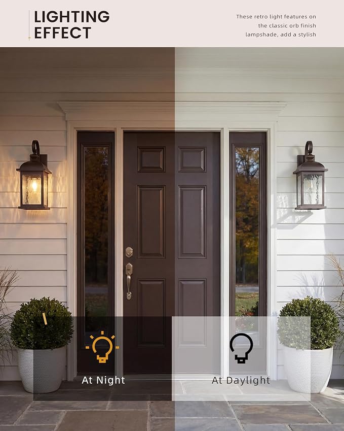 FEMILA 21" Outdoor Wall Light Fixtures, Rust-Proof Waterproof Outdoor Wall Lamp, Ideal for Porch, Patio, Entryway, Garage, with Water Ripple Glass, 4FD54B2 ORB-WP