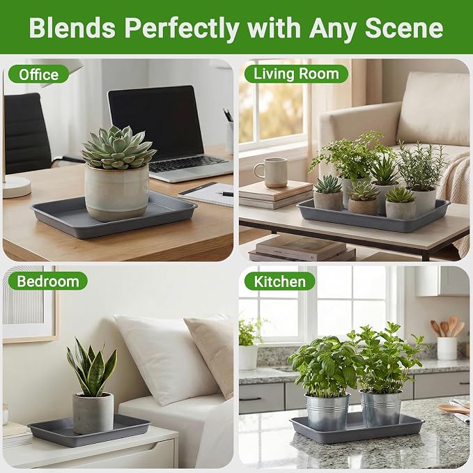 GREANER 13 Inch Plant Trays, Grey Pebble Tray for Plant Humidity, Rectangular Planter Saucers for Indoor Outdoor Plants(Pack of 3)
