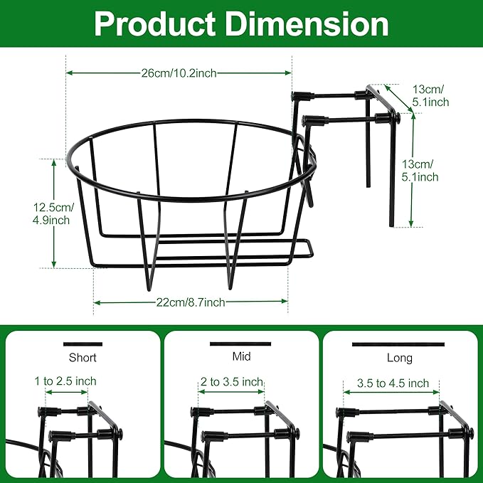 Adjustable Hanging Railing Planter, 3 Pack Fit 1.5 to 4.5 Inches Railing, Weather-Resistant Metal Balcony Rail Planters, Work for Outdoor Fence Deck Garden Patio Halloween Christmas Decor
