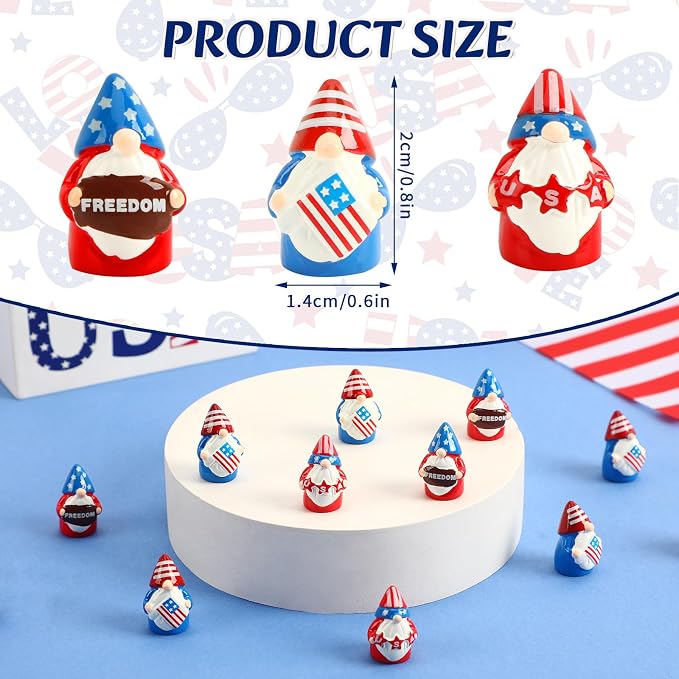Mini 4th of July Gnomes Figurines, 20 Pack Patriotic Red White Blue Resin Ornaments Tiny Gnomes Table Centerpieces Decorations for Independence Veterans Memorial Day Decor Party Favors