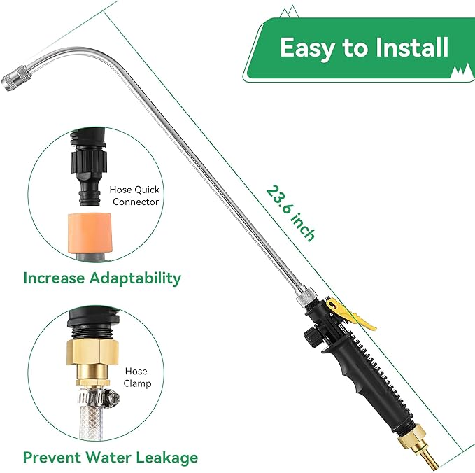 Saillong Sprayer Wand Replacement, 1/4" Connector Fits Most 3/8" Hose Sprayers, Adjustable Universal Stainless Steel Replacement Wand with Shut off Valve (Curved,1 Pack)