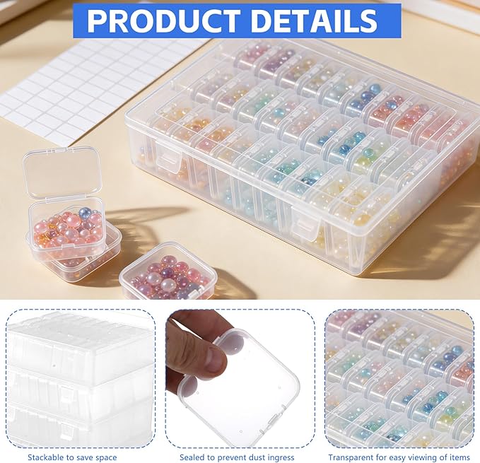 Bead Organizer Box 150Pcs Small Clear Plastic Bead Storage with Labels, Mini Craft Storage Containers with Hinged Lid for Jewelry Making, Beads, Nail DIY, Screws, Seeds Storage & Organizion