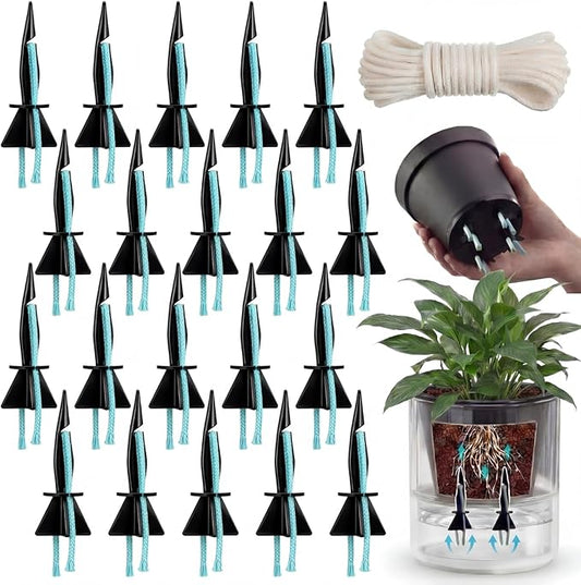 20 Pack Self Watering Spikes for Indoor Outdoor Plants, Automatic Plant Watering Stakes with 32.8ft Capillary Wick Rope, DIY Vacation Waterer for Potted Plant Seedling Garden Pot (Medium)