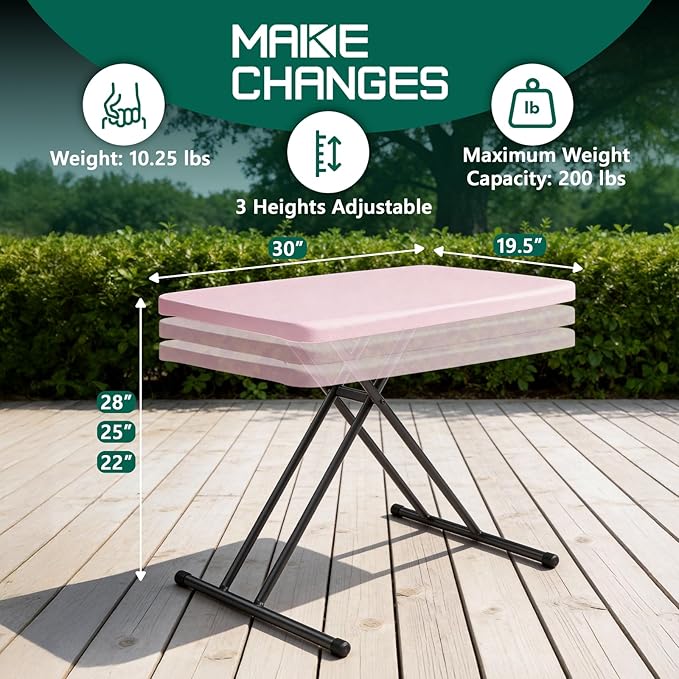 Folding Table- Small Desk Adjustable Height TV Tray for Laptop, Couch, Camping - Heavy Duty Utility Foldable Table for Small Spaces, No Assembly Required, Granite (Pink, 30in-2pack)