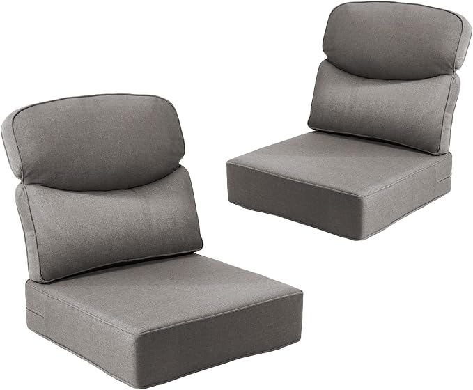 Outdoor Cushion Set for Patio Furniture, UV Resistant, Water Resistant - 6 Inch Thick Dual Layer Back Support Cushions– 24x24 Inch Patio Seat Covers for Chair/Sofa/Couch | Grey | 2-Pack |