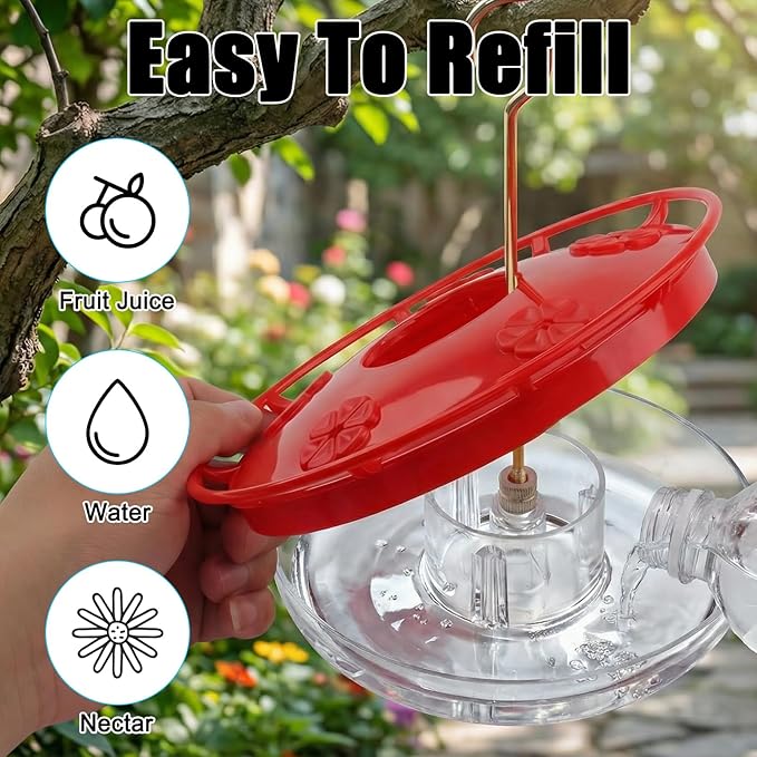 FEED GARDEN Hummingbird Feeders for Outdoors,16oz Leak-Proof Dish-Style Nectar Feeder Built-in Ant Moat, 5 Feeding Ports, Wide Mouth Easy Clean, BPA-Free Garden Decor Gifts