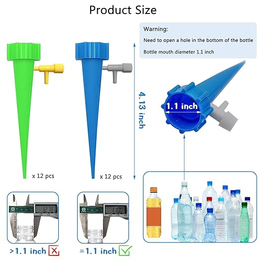 Self Watering Spikes 24 Pack for Indoor/Outdoor Plants,Self Watering Planter Insert with Adjustable Drip Valve,Auto Vacation Plant Watering Devices,Plants Water System,Self-Watering Stakes (GB24Pcs)