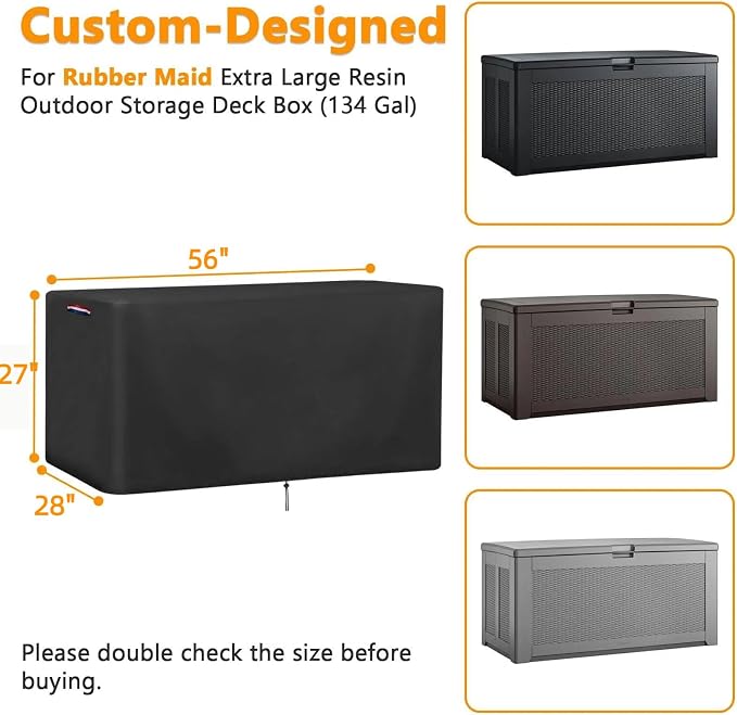 Outdoor Storage Deck Box Cover for Rubbermaid Cabinet, Waterproof Outdoor Storage Container Covers 134 Gal ,Heavy Duty Patio Storage Bench Cover for Patio Furniture,56"L x 28"D x 27"H