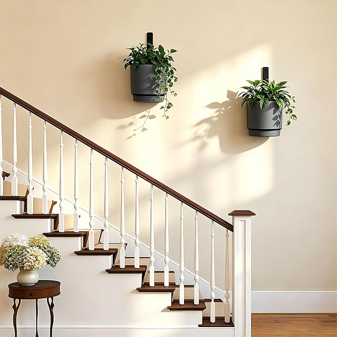 2 Pcs Wall Mounted Hanging Planter Vase for Indoor Outdoor Plants,Modern Metal Wall and Ceiling Hanging Flower Pot with Removable Flower Pot,Minimalist Decor for Herbs Succulents Flowers,4.3Inch,Grey