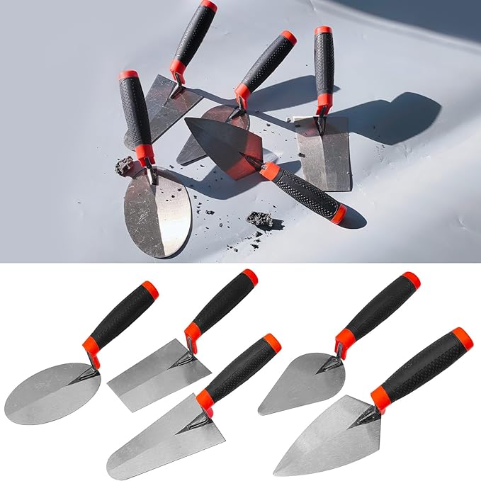 Bricklaying Trowel Set, 5 Pack Brick Pointing Trowels with Rubber Handle, Masonry Hand Tools for Concrete, Cement, Plaster, Tile Construction Projects