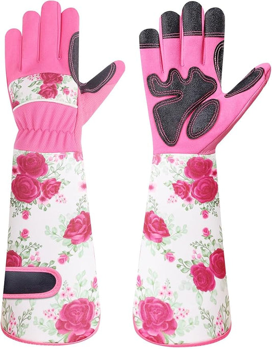DLY Gardening Gloves, Garden Gloves for Women, long gardening gloves for Garden Work and Yard,Durable and Comfortable(Medium, Rose Red)