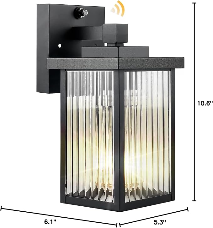 Dusk to Dawn Porch Light, Outdoor Wall Light, All-Metal Frame | Auto On and Off, Rust-Resistant, Tempered Glass, Easy DIY Install on Porch, Garage