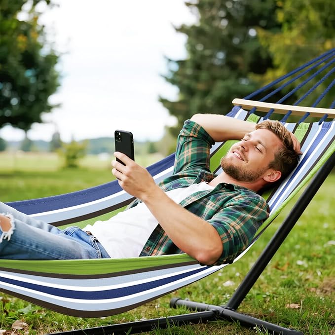 MOSFiATA Hammocks Portable Camping Hammock Upgraded 550lb Comfortable Fabric Hammock with Two Anti Roll Balance Beam and Sturdy Tree Straps for Camping, Patio, Backyard, Outdoor （Light Green）