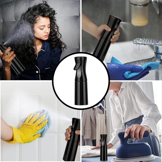 Spray Bottle for Hair (6.8OZ /200ML) Continuous Ultra Fine Mist Sprayer for Hair, Salons, Barber, Plants, Skin Care, Cleaning 1 Pack BLACK