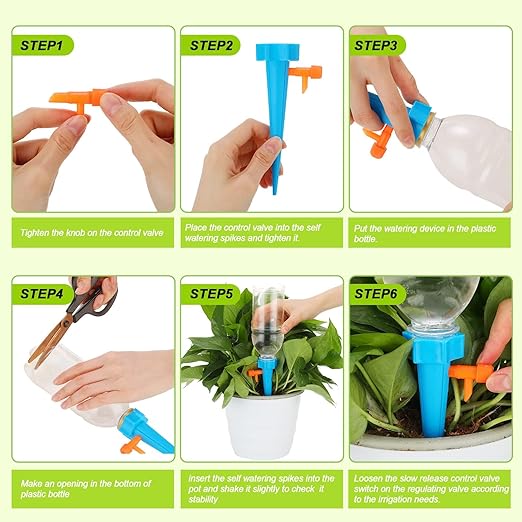 Self Watering Spikes 24 Pack for Indoor/Outdoor Plants,Self Watering Planter Insert with Adjustable Drip Valve,Auto Vacation Plant Watering Devices,Plants Water System,Self-Watering Stakes (GB24Pcs)