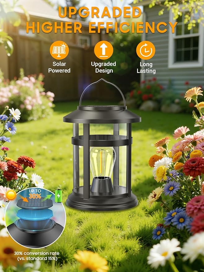 Solar Lantern Outdoor Waterproof, 6 Pack Bright Hanging Solar Lights for Outside Decorative, Upgraded Solar Powered Lanterns LED Lighting for Garden Patio Porch Decor Gifts