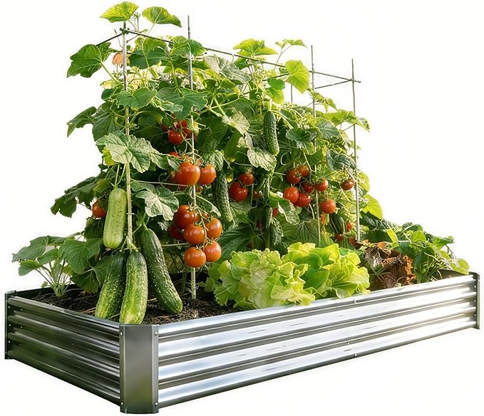 Metal Galvanized Raised Garden Bed Kit, 8 x 4 x 1 ft Galvanized Steel Raised Garden Planter Box Outdoor with Open Base for Growing Vegetables/Flowers/Herbs/Fruits/Succulents, Rectangle, Silver