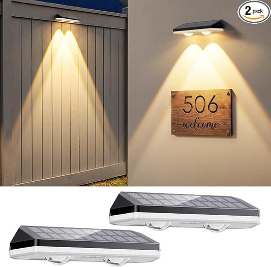 Solar Fence Lights Outdoor,3000/4500/6000K 13 Mode, 2 Pack Fence Lights Solar Powered with Ultra-Bright Lens IP65 Waterproof,Solar Wall Light for Backyard/Step/Patio/Deck/Stair/Railings