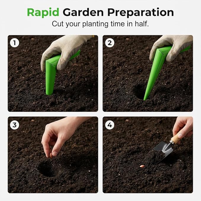 Plant Hole Digger for Planting, Stainless Steel Hand Dibber Bulb Planter Tool with Handle, Handheld Garden Seed Digger for Drilling Holes for Tulips, Daffodils, Vegetables (2PCS)