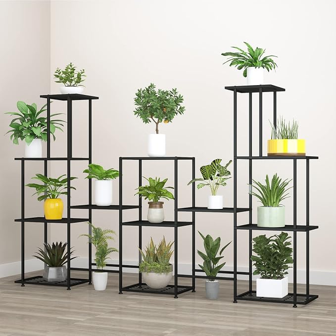 Twhep Tall Multi Tier Plant Stand, 13 Tiers Multifunctional Plant Stands for Indoor Plants, Decorative Black Steel Plant Shelf for outdoor Patio Garden Balcony and Yard