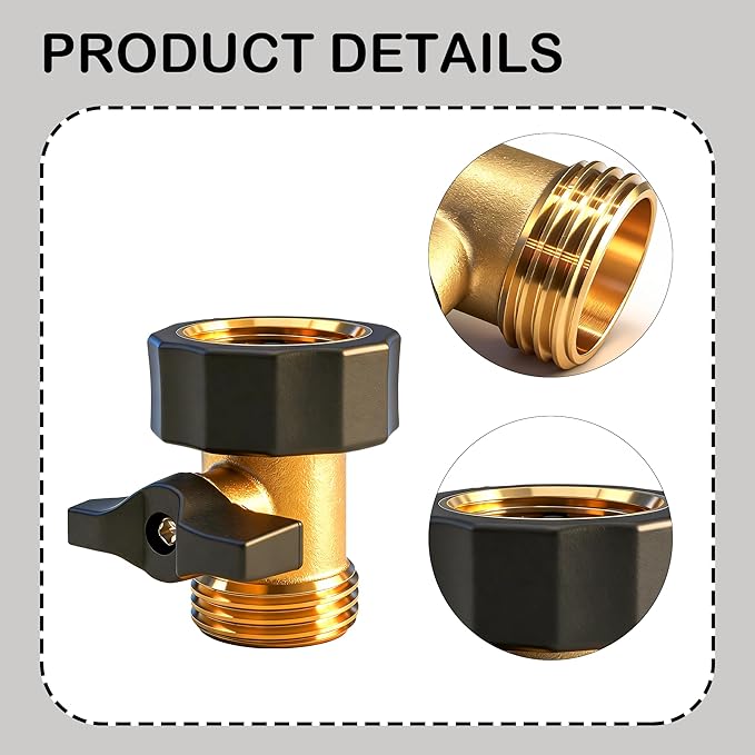 Xiny Tool Garden Hose Shut Off Valve, 2 Pack 3/4 Inch Heavy Duty Brass Water Shut Off Valve, Garden Hose Connector Extended Handle with 4 Extra Rubber Washers