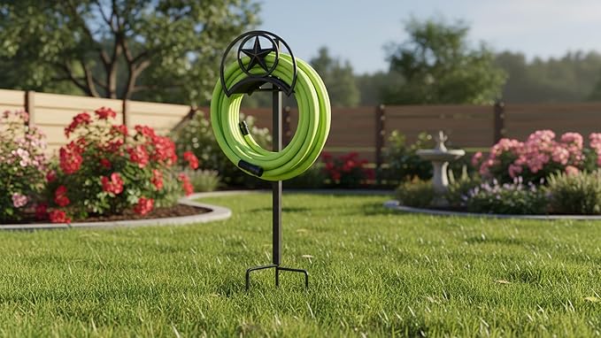 GOFORWILD Garden Hose Holder, Star Decorative, Durable Wall Hose Hanger, Hose Reel, Holds 125-Feet of 5/8-Inch Hose, Made of Gauge Steel