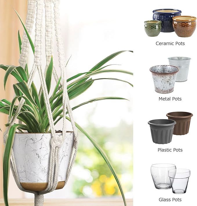 MIPON 3 Pack Macrame Plant Hangers, Hanging Planters for Indoor Plants | 3 Sizes (34"/41"/46") Handmade Cotton with Hooks, Boho Home Decor for Patio Balcony Living Room, Fits 5-10 Inch Pots