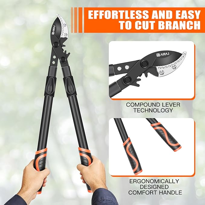 AIRAJ 26-39'' Extendable Anvil Loppers,Heavy Duty Branch Cutter up to 2.75'' Cut Capacity, Tree Trimmer with Compound Action,Tree Prune with Spare Blade,Pruning Shear for Gardening
