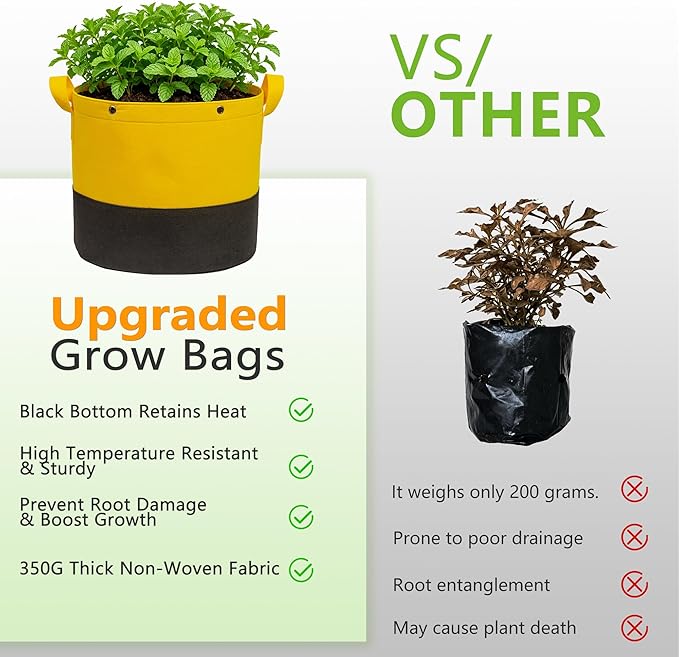 5-Pack 10 Gallon Grow Bags,Two-Tone Patchwork Planting Bags, 350G Thick Breathable Fabric Plant Pots, Reusable Planter Bags with Drainage Holes for Garden Vegetables Fruits Planting