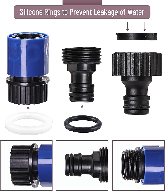 Bates- Garden Hose Quick Connectors, 4 Set, 3/4 Inch, Male and Female, Plastic Hose Connector, Garden Hose Quick Connect Hose Fittings, Water Hose Quick Connect Fittings, Quick Release Hose Connector