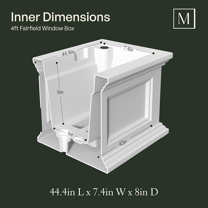 Mayne Fairfield 4ft Window Box - White - Durable Self Watering Resin Planter with Wall Mount Brackets, Plastic (5823-W)