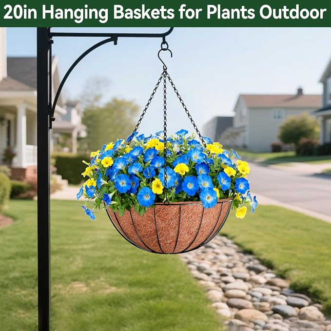 ZeeDix 4 Pack 20 Inch Coco Liners for Hanging Baskets, Round Coconut Liners for Planters Natural Coco Coir Fiber Replacement Liner for Flowers Vegetables Patio Garden Porch Decor