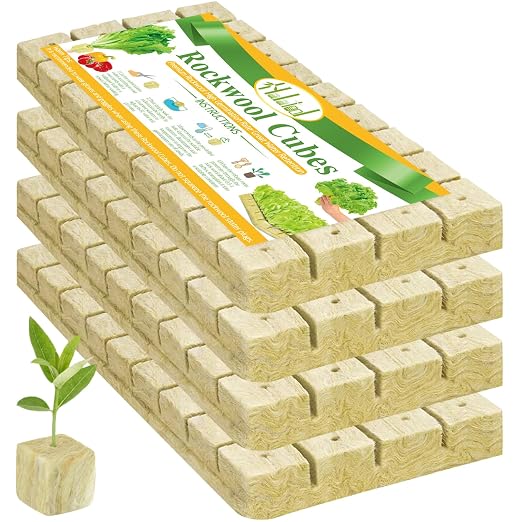 Halatool 1.2 Inch Rockwool Cubes Garden Hydroponic Pods Starter Plugs for Hydroponics Soilless Cultivation Seedling Starting Cuttings Clone & Plants Propagation (4 Sheets, 144 Plugs in Total)