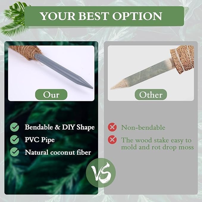 2 Pack 24 Inch Coco Coir Moss Poles for Climbing Indoor Plants - Handmade Plant Support for Creepers to Grow Upwards