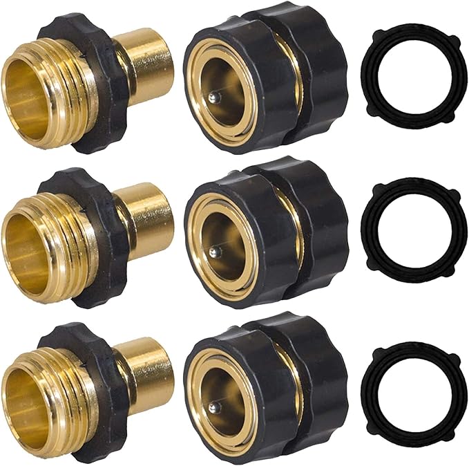 Hourleey Garden Hose Quick Connector, 3/4 Inch Male and Female Garden Hose Fitting Quick Connector, 3 Set