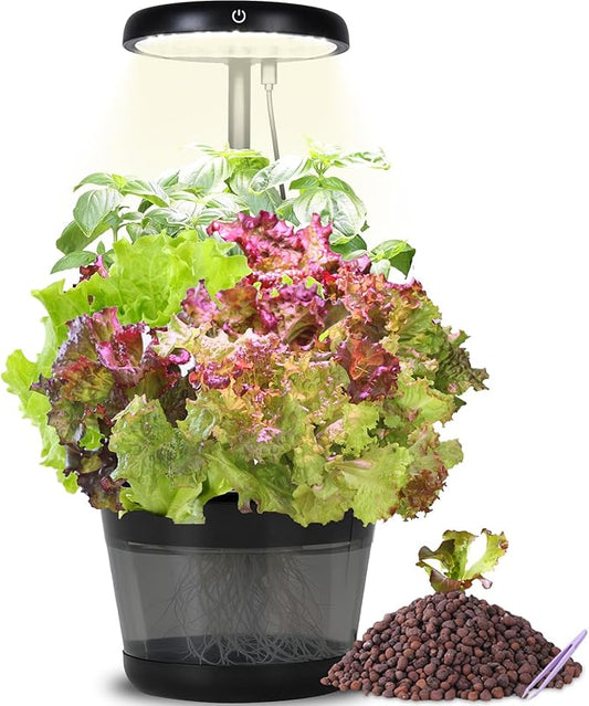 Indoor Clay pellets hydroponic Gardening System with 20W LED Plant Grow Light.The Translucent hydroponic Growing System for Hydroponic Herbs, Vegetables, Lettuce Harvest on Countertop for Mother's Day